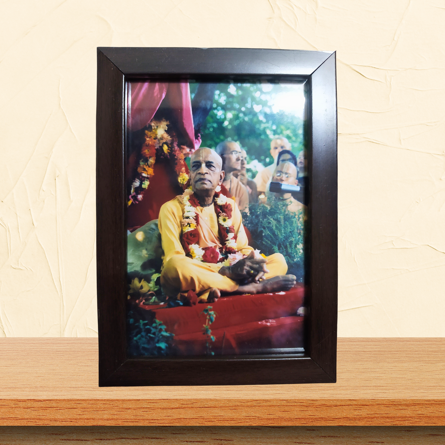 His Divine Grace Srila Prabhupada | Glass covered wood touch Altar / Table photo frame