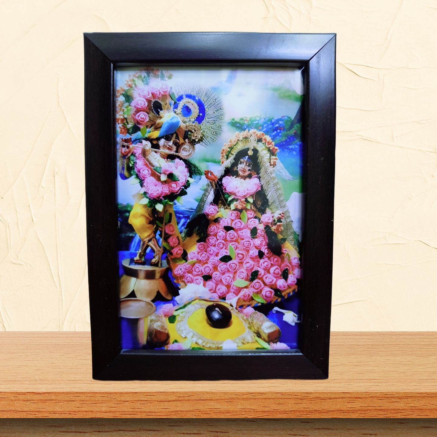 Sri Sri Radha Radharaman ji | Glass covered wood touch Altar / Table photo frame