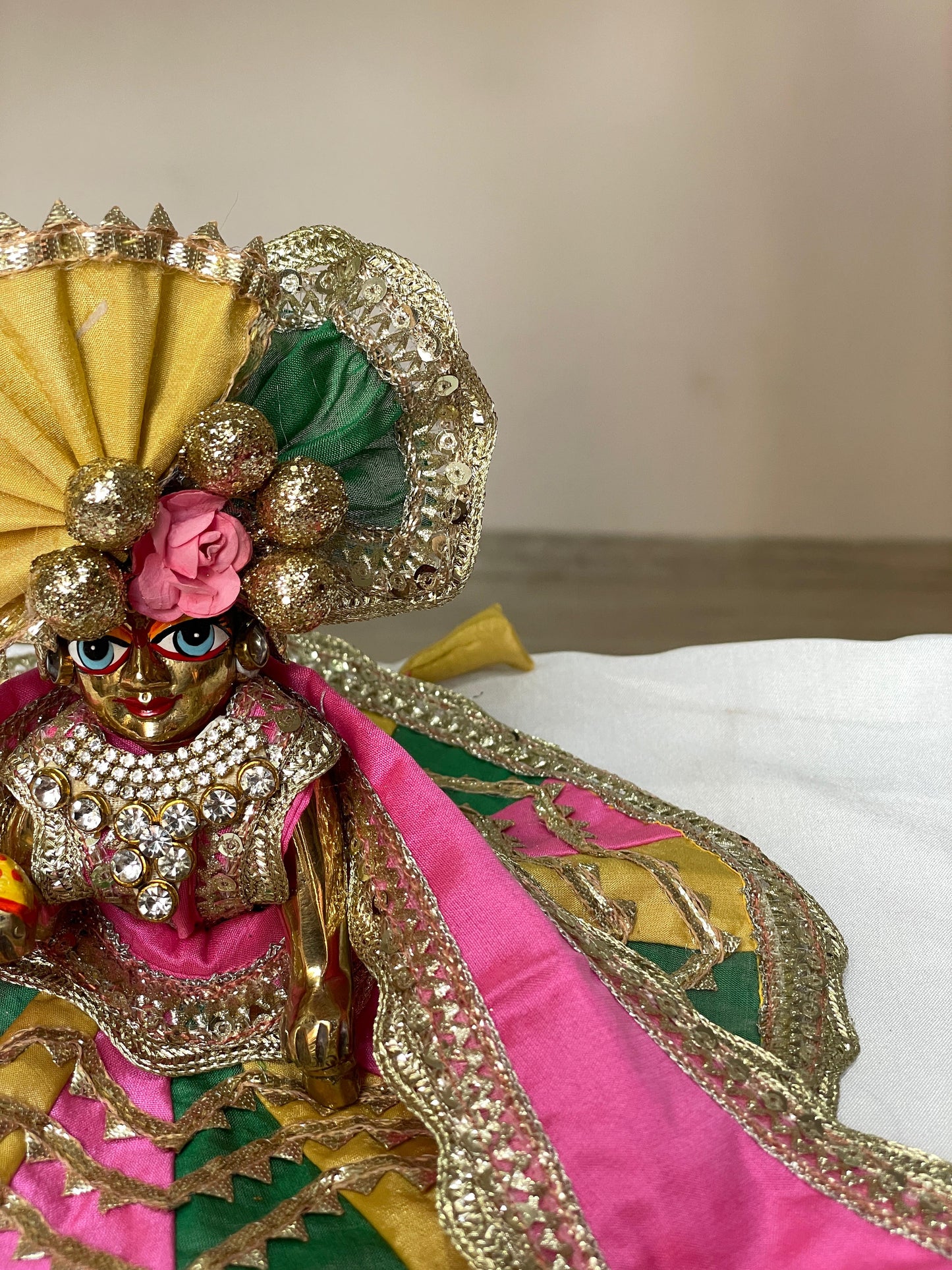 The Vraj Raj Tilak silk poshak with heavy Pagdi for Laddu Gopal