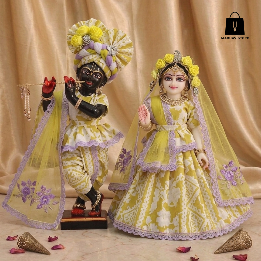The 'Lavanya-Lavender' Summer Premium Cotton Dress set for Radha Krishna with heavy Turban
