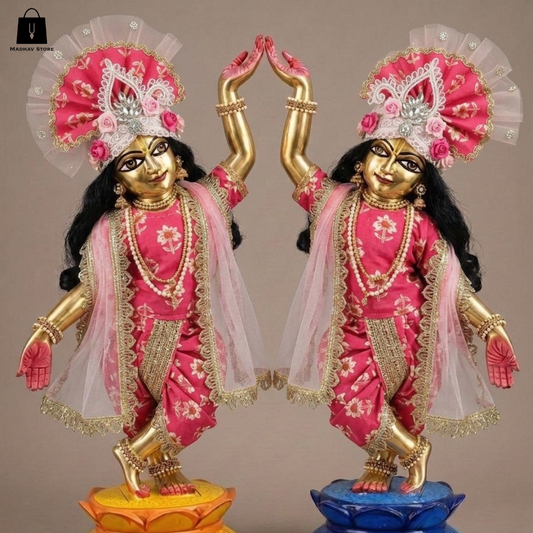 'Gulab-Kanti' Designer Premium Cotton dress set for Gaura Nitai with heavy Turban