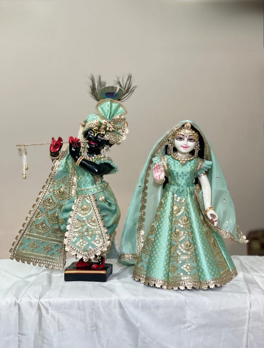 Vasant Madhuri | Banarasi silk hand embroidery heavy dress for Radha Krishna with heavy Pagdi