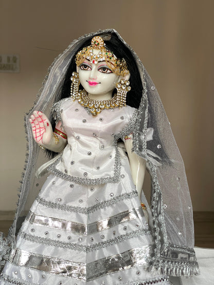 Chandra Vihar Silver Silk set | silk heavy dress for Radha Krishna with heavy Pagdi