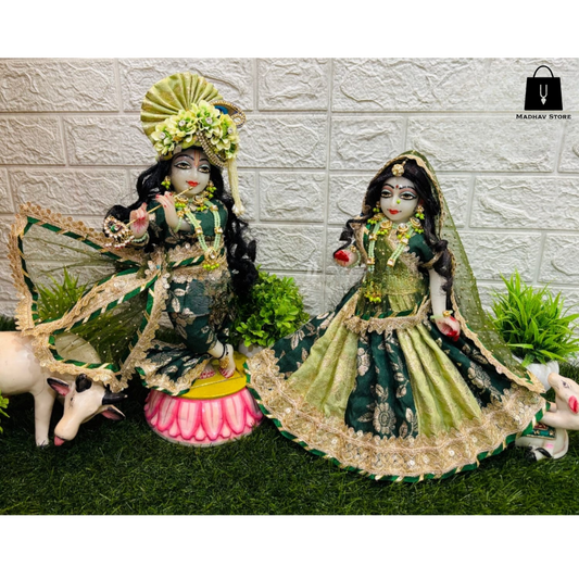 Royal Green Janmashtami special heavy dress for Radha Krishna with heavy Pagdi
