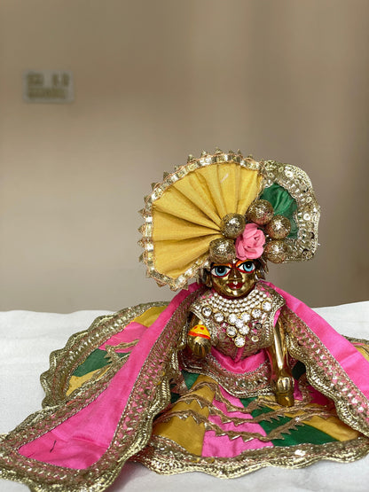The Vraj Raj Tilak silk poshak with heavy Pagdi for Laddu Gopal