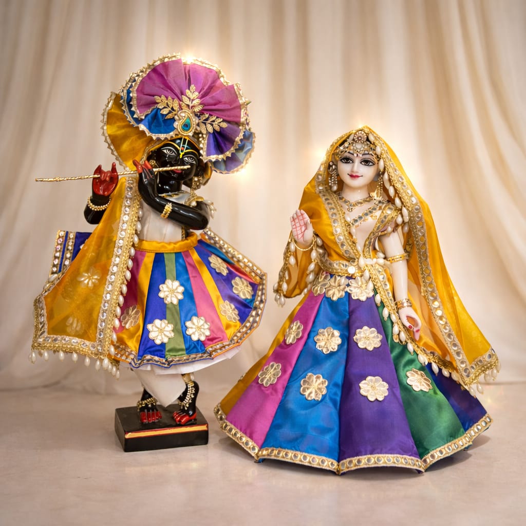 Rang-Tarang Premium Silk Holi Poshak | Holi special silk hand embroidery heavy dress for Radha Krishna with heavy Pagdi