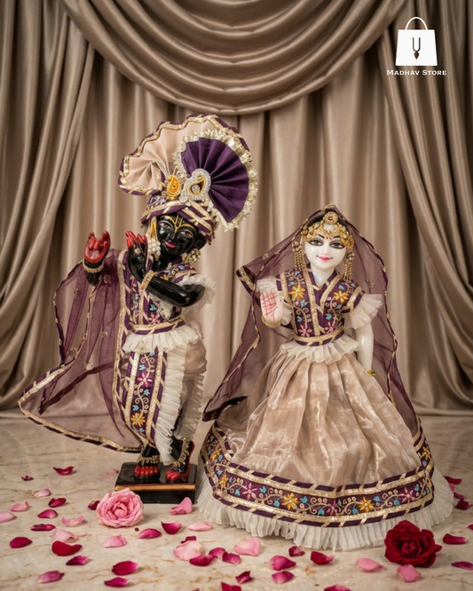 Midnight Blooms Summer Silk Dress set for Radha Krishna with heavy Turban