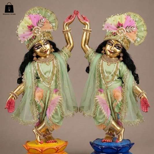 'Vasanta-Vilas Mint' Premium Cotton dress set for Gaura Nitai with heavy Turban