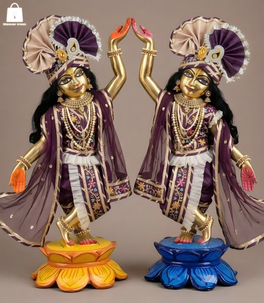 Royal Plum 'Nadiya' Designer Summer Silk Dress set for Gaura Nitai with heavy Turban