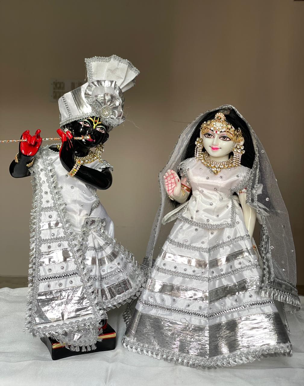 Chandra Vihar Silver Silk set | silk heavy dress for Radha Krishna with heavy Pagdi