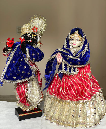 Rajwada Winter Shringaar Set with winter Shawls | hand embroidery heavy dress for Radha Krishna with heavy Pagdi