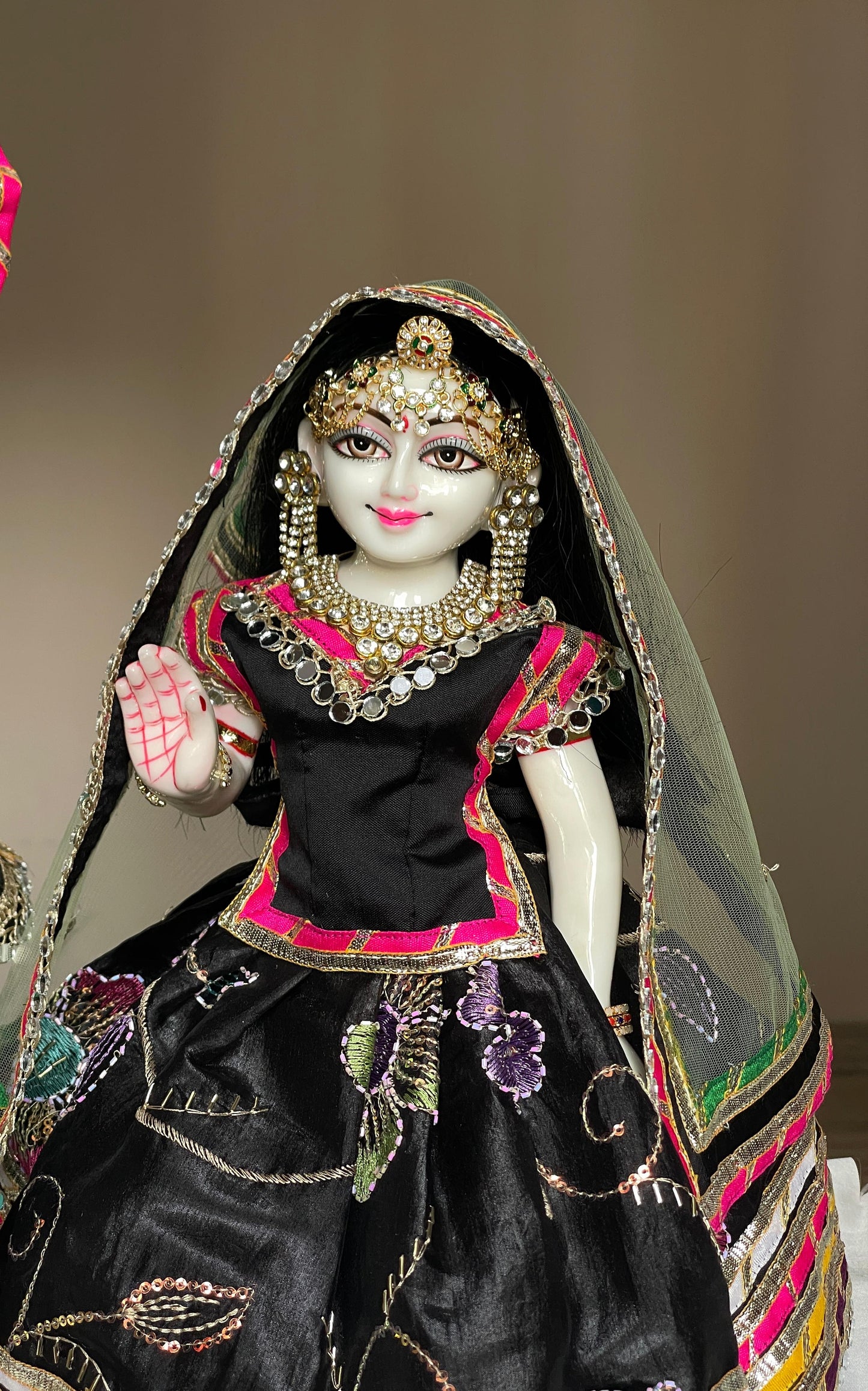 Midnight Maharani Winter poshak with warm Shawls | hand embroidery heavy dress for Radha Krishna with heavy Pagdi