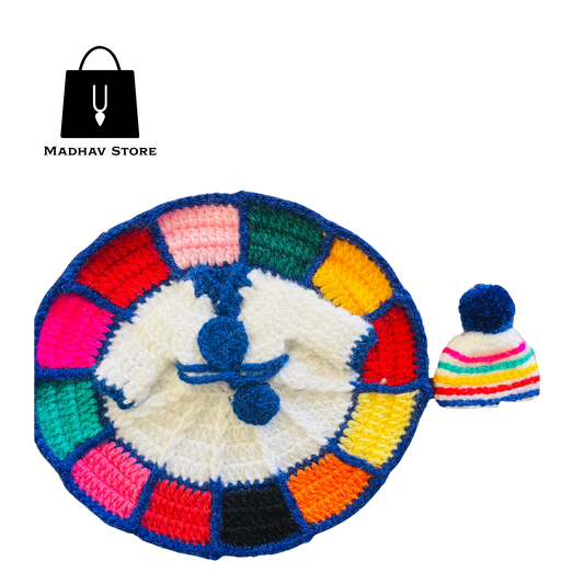 White Rainbow Hand stitched woolen Winter Special Dress for Laddu gopal