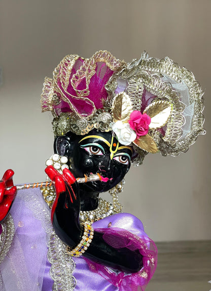 Orchid Dream winter Dress with warm shawl | Silk with net heavy dress for Radha Krishna with heavy Pagdi