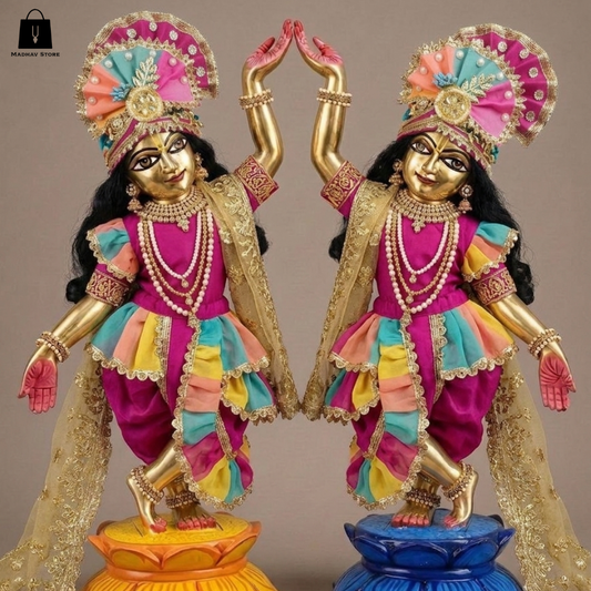 The 'Mayapur Rainbow' Premium Cotton dress set for Gaura Nitai with heavy Turban