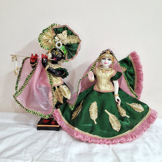 Vraj Mayur Silk Poshak | Holi special silk hand embroidery heavy dress for Radha Krishna with heavy Pagdi