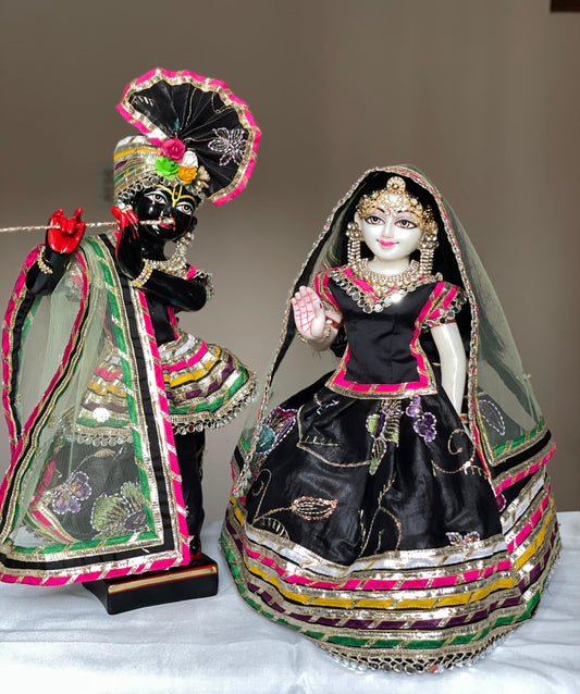 Midnight Maharani Winter poshak with warm Shawls | hand embroidery heavy dress for Radha Krishna with heavy Pagdi