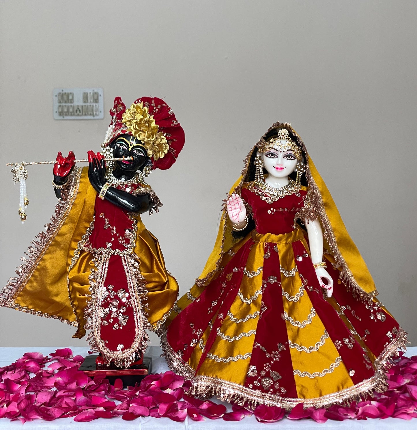 Rajeshwari Shringaar | silk velvet hand embroidery heavy dress for Radha Krishna with heavy Pagdi
