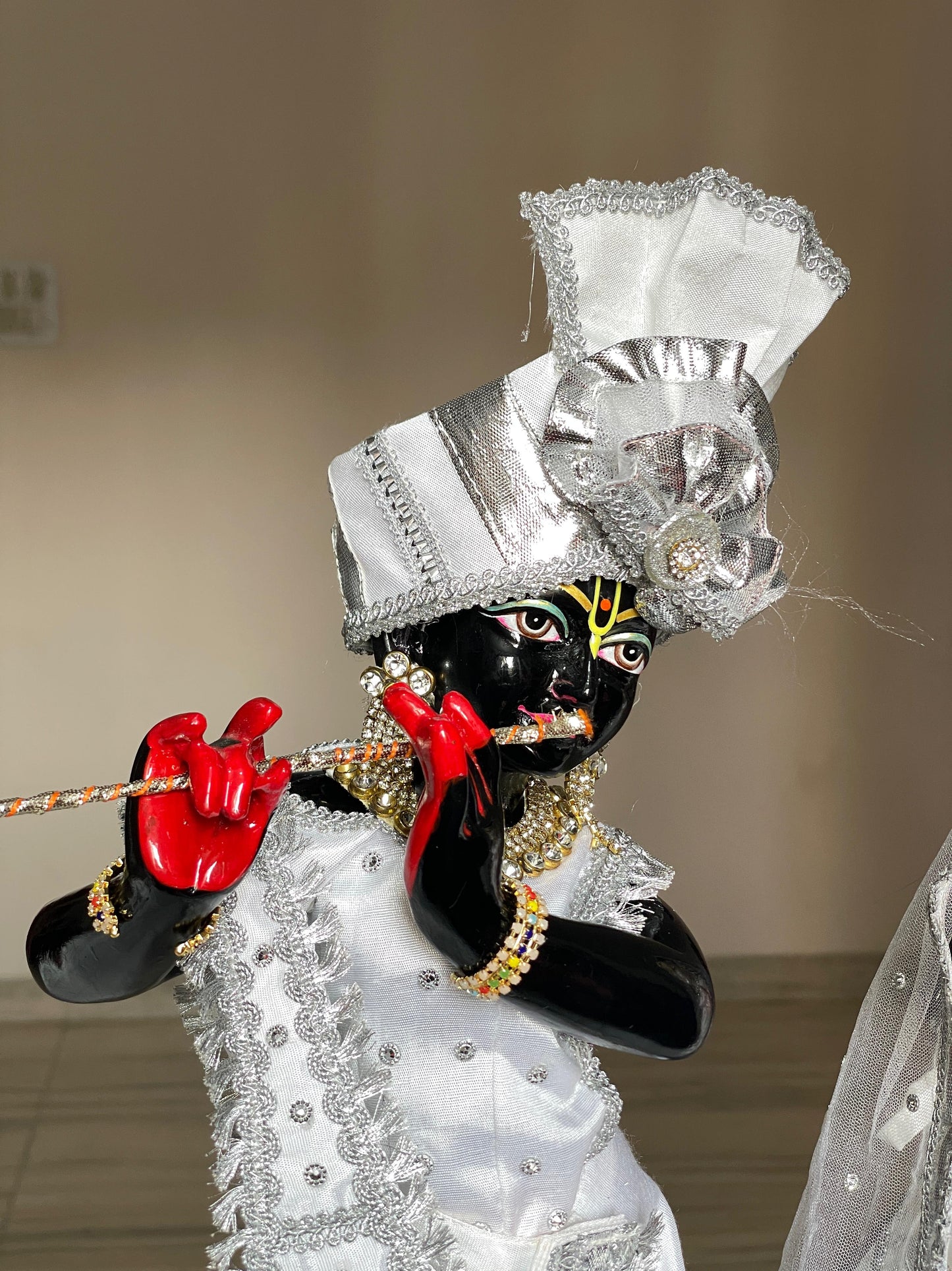 Chandra Vihar Silver Silk set | silk heavy dress for Radha Krishna with heavy Pagdi