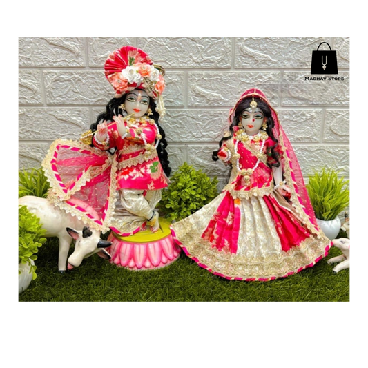 Pink & Golden Janmashtami special heavy dress for Radha Krishna with heavy Pagdi