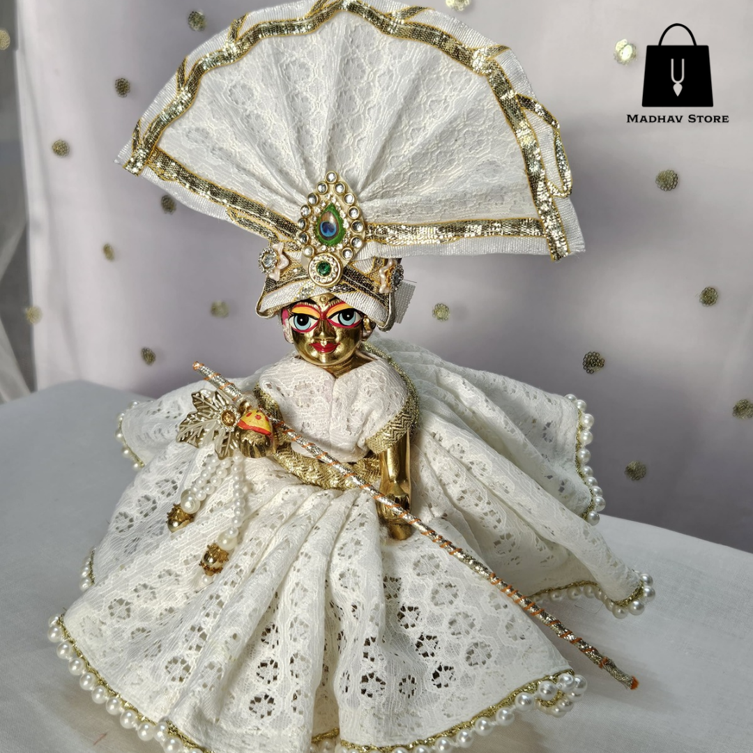 Shwet Shringar Vastra Poshak Premium Cotton dress set for Laddu Gopal with Turban