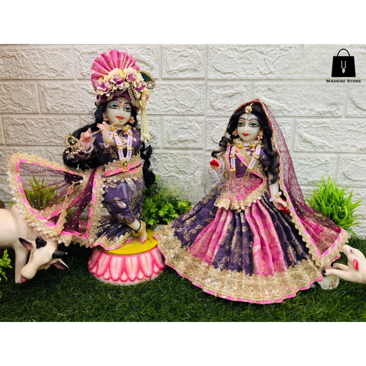 Royal Pink Janmashtami special heavy dress for Radha Krishna with heavy Pagdi