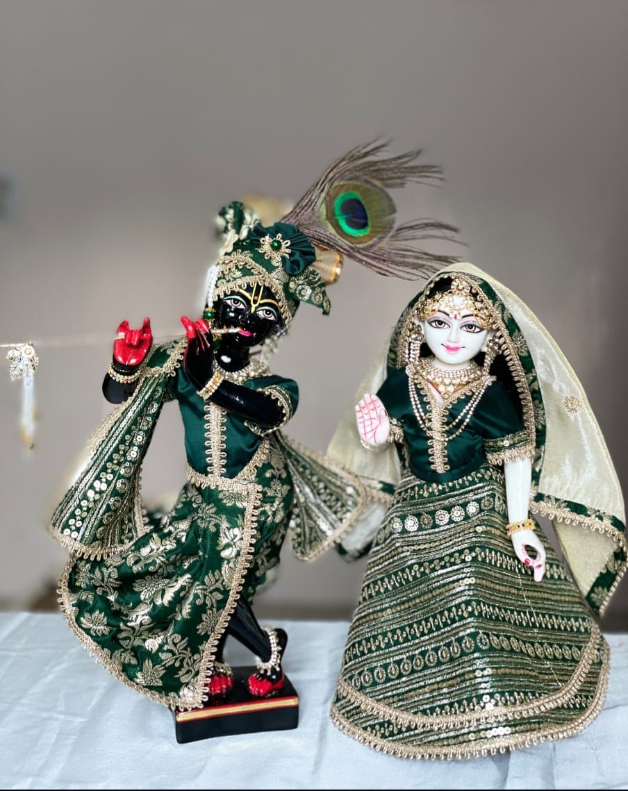 Shyam Vana Vaibhav | Banarasi Silk hand embroidery heavy dress for Radha Krishna with heavy Pagdi