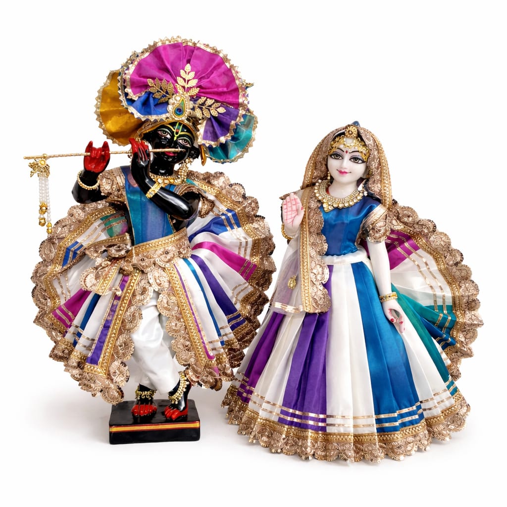 Rang-Rasiya Divine Silk Symphony Holi Poshak | Holi special silk hand embroidery heavy dress for Radha Krishna with heavy Pagdi