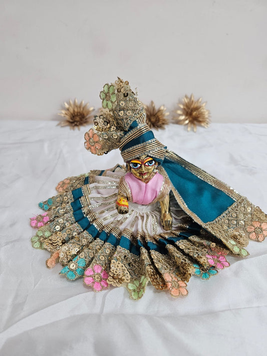 Rang-Malhar Silk Chakri Holi poshak with heavy Pagdi for Laddu Gopal