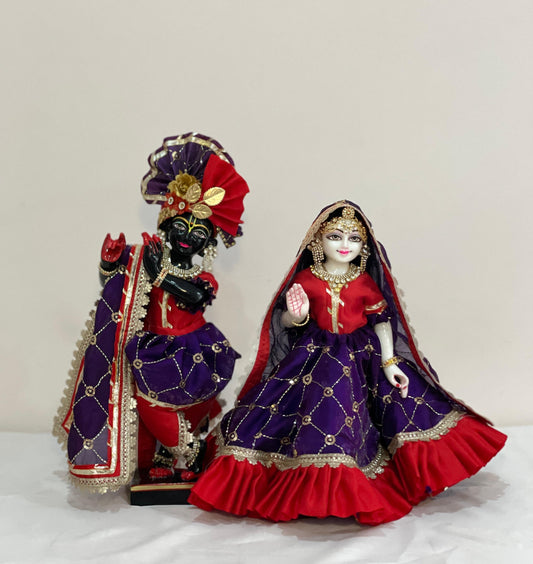 Rajwadi Leela Poshak | silk hand embroidery heavy dress for Radha Krishna with heavy Pagdi