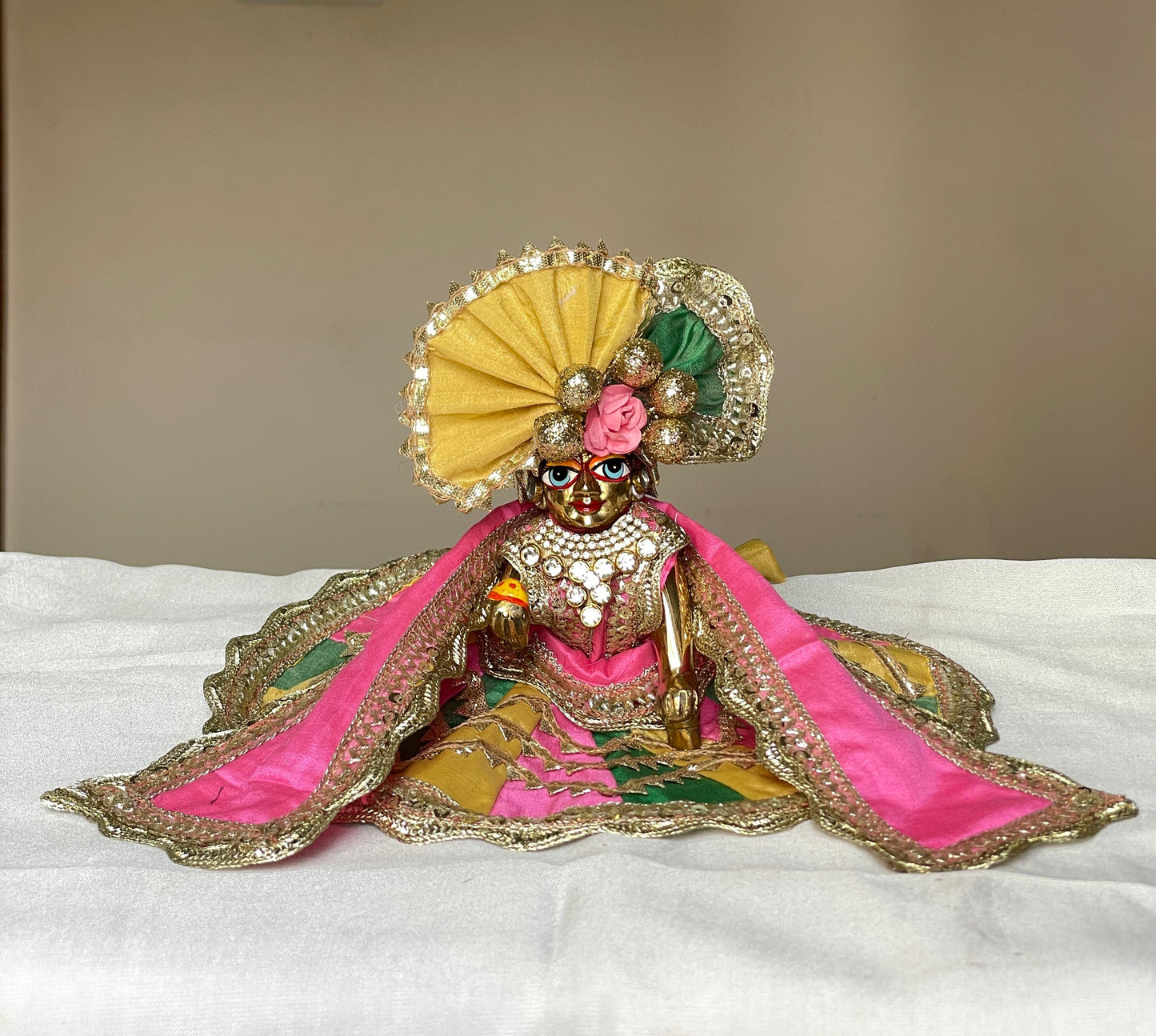 The Vraj Raj Tilak silk poshak with heavy Pagdi for Laddu Gopal