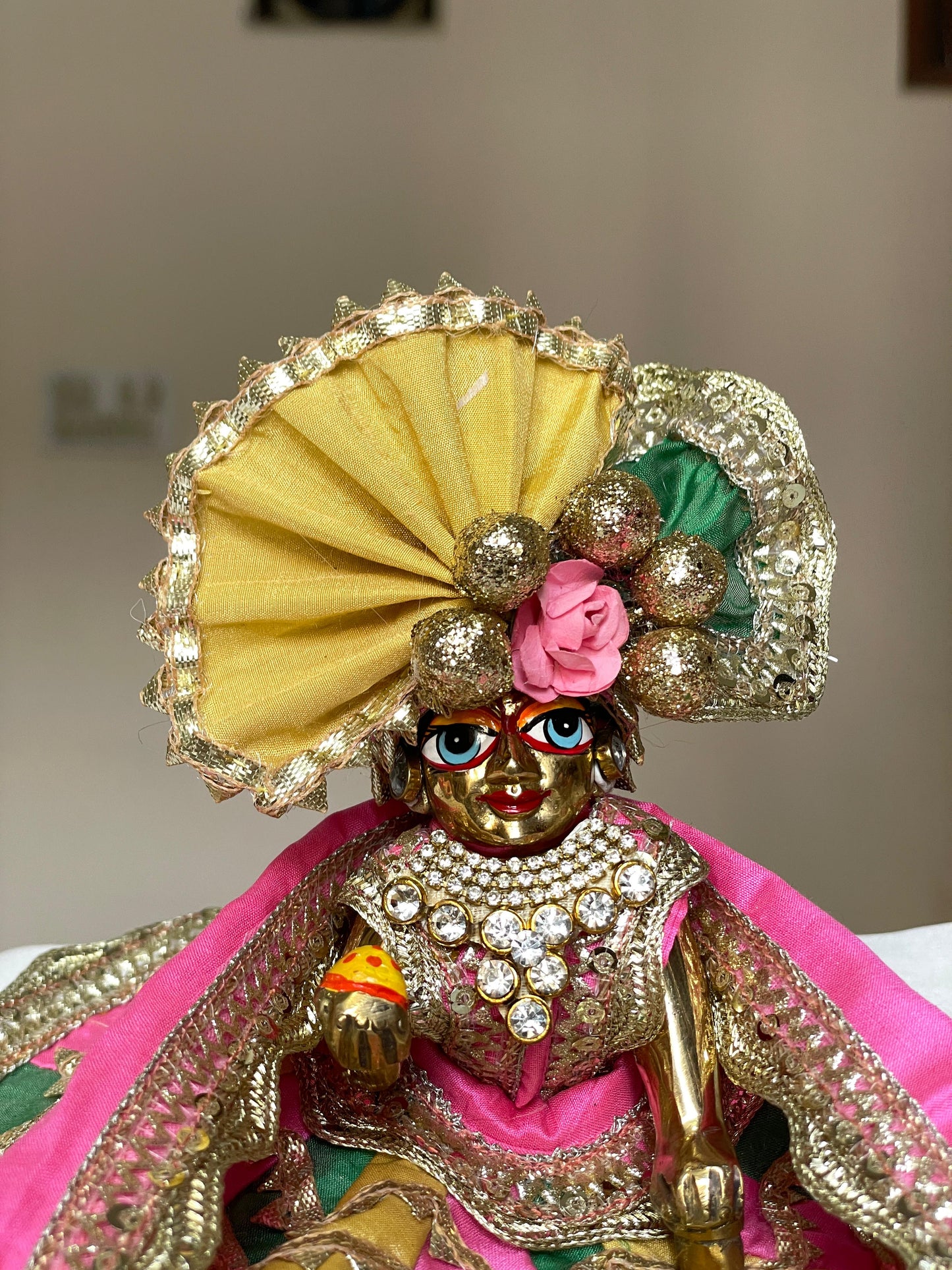 The Vraj Raj Tilak silk poshak with heavy Pagdi for Laddu Gopal