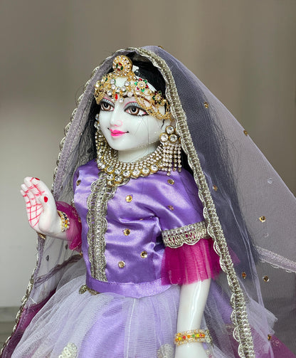 Orchid Dream winter Dress with warm shawl | Silk with net heavy dress for Radha Krishna with heavy Pagdi