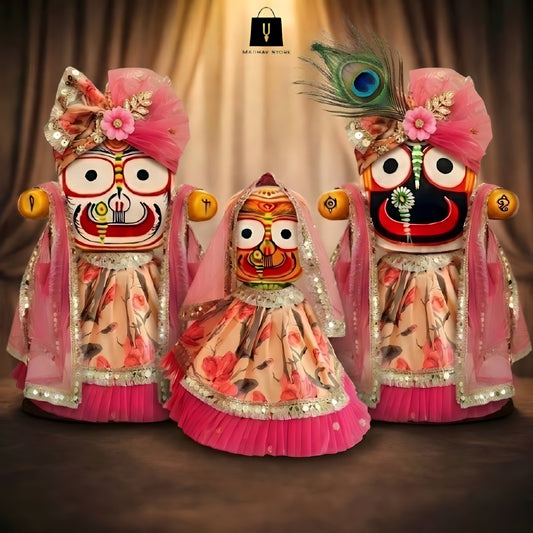 The 'Gulabi-Bari' Jagannath Parivar | Premium Cotton Dress with Turbans and Chandrika for Jagannath Baladeva Subhadra