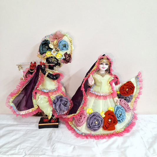 Pushpa-Holi Silk Phulwari Poshak | Holi special silk hand embroidery heavy dress for Radha Krishna with heavy Pagdi