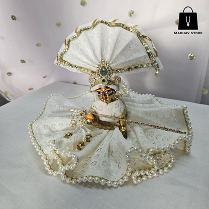 Shwet Shringar Vastra Poshak Premium Cotton dress set for Laddu Gopal with Turban