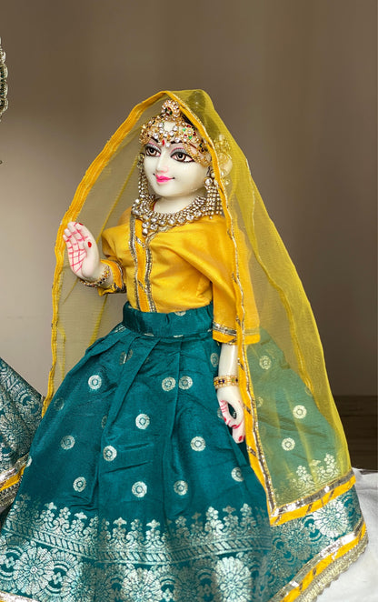 Kesar Kunj winter seva outfit with warm shawls | banarasi silk heavy dress for Radha Krishna with heavy Pagdi
