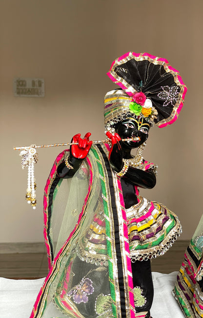 Midnight Maharani Winter poshak with warm Shawls | hand embroidery heavy dress for Radha Krishna with heavy Pagdi