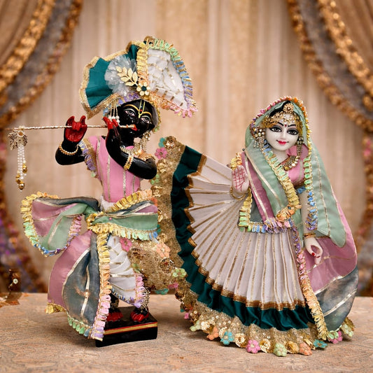 Gulal-Bahar Silk Couture Holi Poshak | Holi special silk hand embroidery heavy dress for Radha Krishna with heavy Pagdi