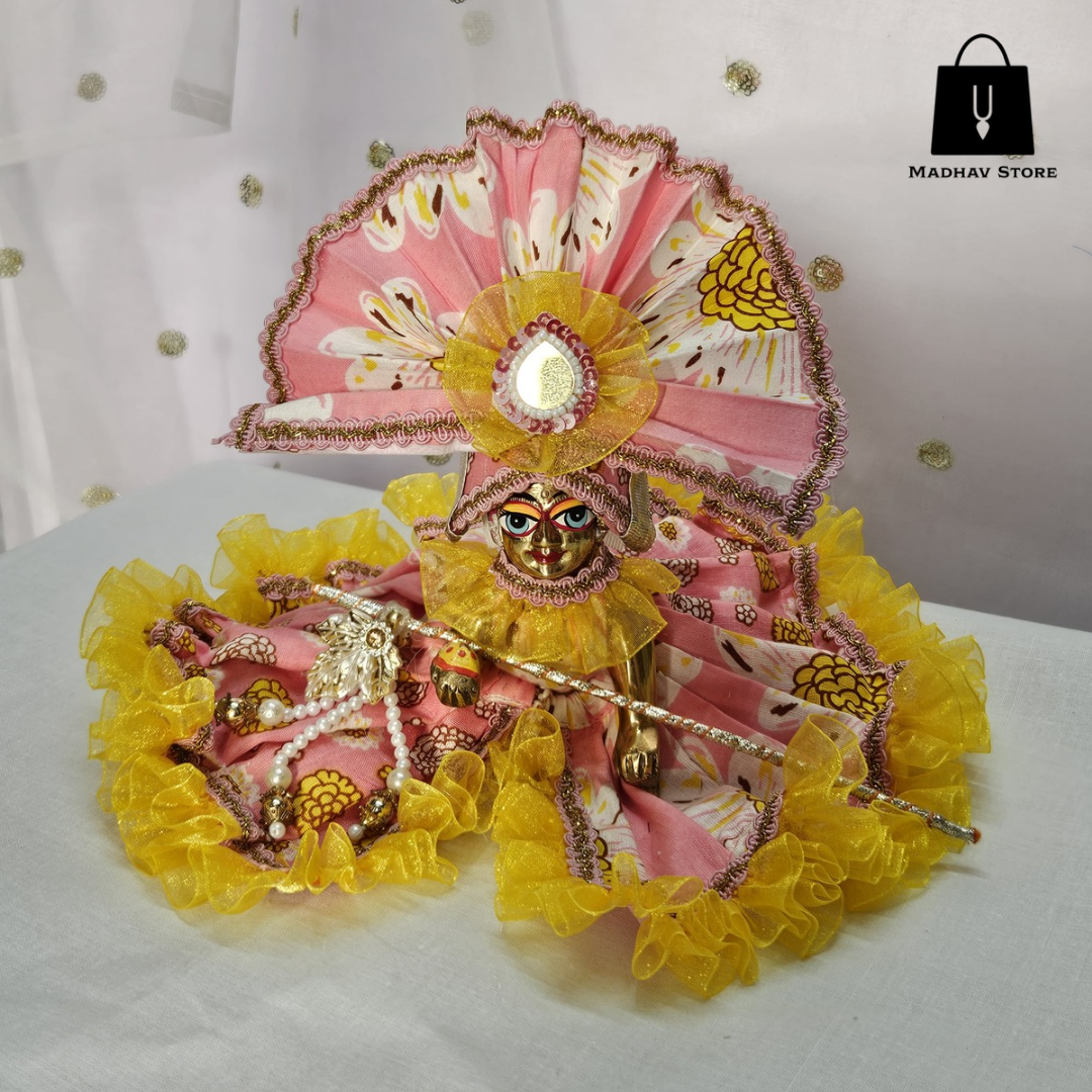 Sunshine Floral Bloom Poshak Premium Cotton dress set for Laddu Gopal with Turban