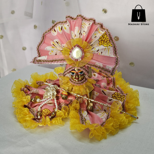 Sunshine Floral Bloom Poshak Premium Cotton dress set for Laddu Gopal with Turban