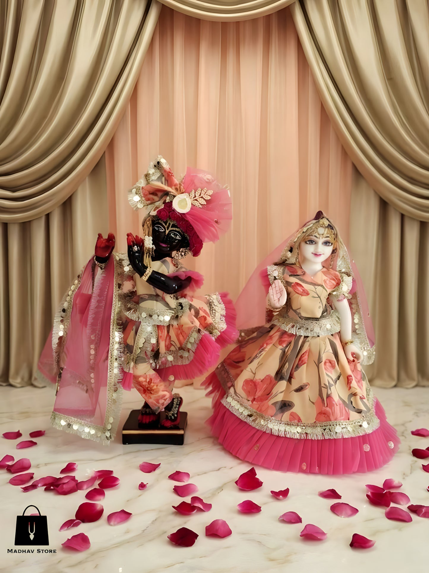 The Rose Blush Premium Cotton Dress set for Radha Krishna with heavy Turban