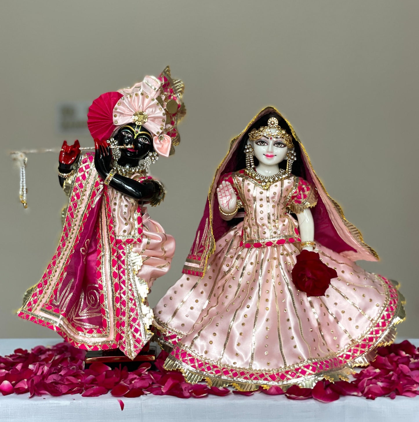 Gulabi Rasa | hand embroidery heavy dress for Radha Krishna with heavy Pagdi