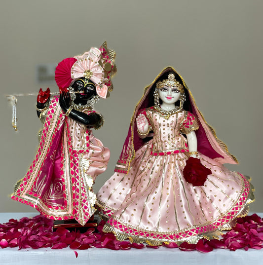 Gulabi Rasa | hand embroidery heavy dress for Radha Krishna with heavy Pagdi