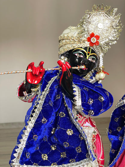 Rajwada Winter Shringaar Set with winter Shawls | hand embroidery heavy dress for Radha Krishna with heavy Pagdi