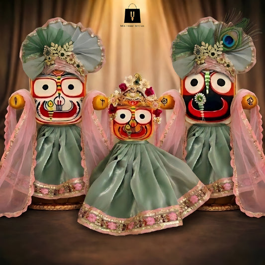Jagannath 'Vrindavan Grove' | Premium Summer Silk Dress with Turbans and Chandrika for Jagannath Baladeva Subhadra
