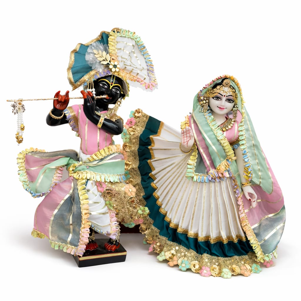 Gulal-Bahar Silk Couture Holi Poshak | Holi special silk hand embroidery heavy dress for Radha Krishna with heavy Pagdi