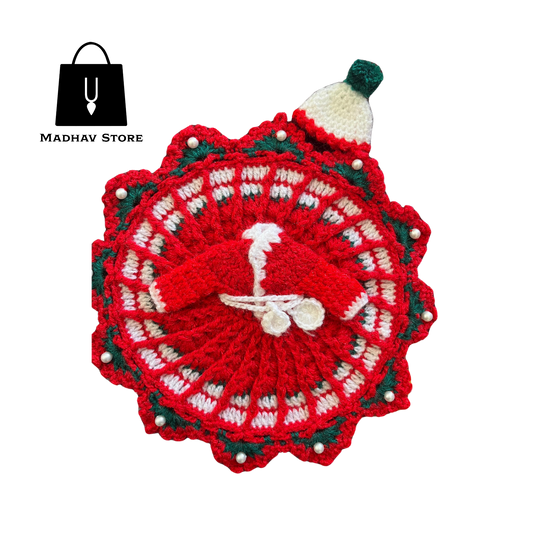 Red & Green Hand stitched woolen Winter Special Dress for Laddu gopal