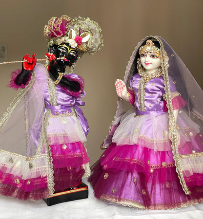 Orchid Dream winter Dress with warm shawl | Silk with net heavy dress for Radha Krishna with heavy Pagdi