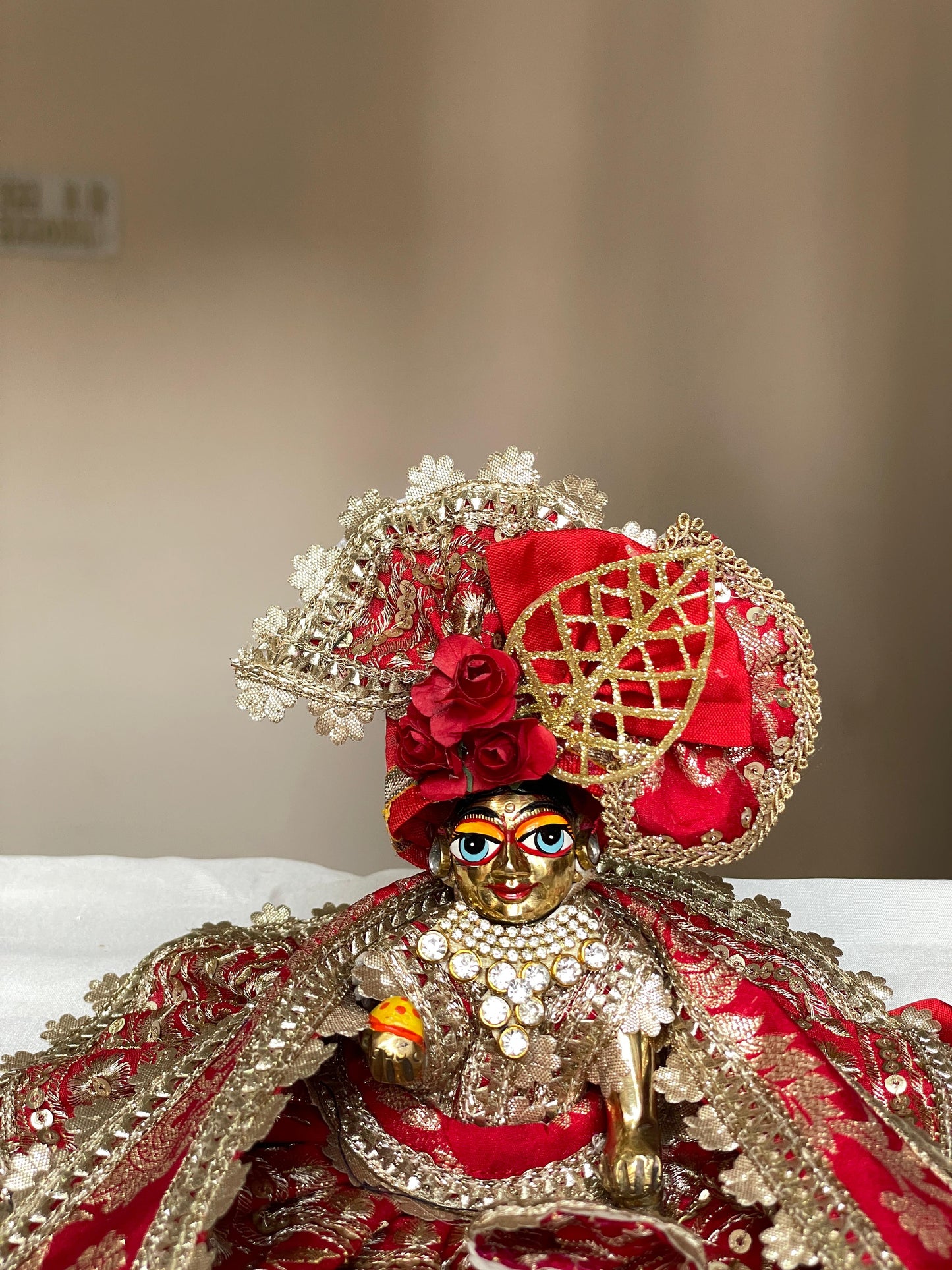The Lal Ratna Brocade Set Poshak with heavy pagdi for Laddu Gopal